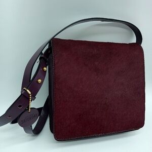 kate spade Saturday crossbody burgundy maroon leather Faux Fur Side Bag Purse